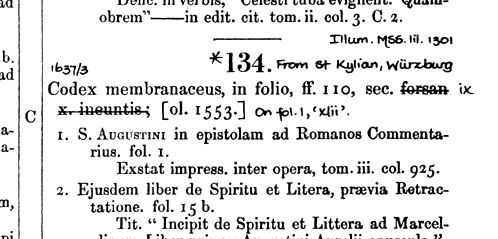 Quarto Catalogue of Laudian manuscripts, entry for MS. Laud Misc. 134 showing dating.