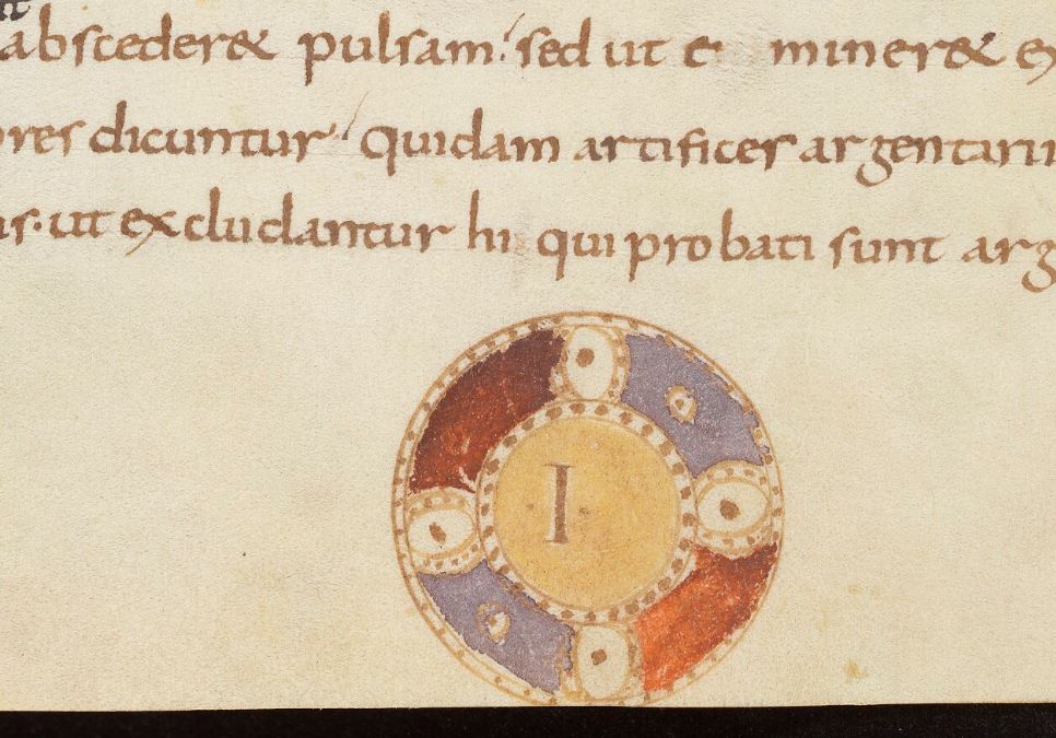 Quire I signature, fol. 22v.