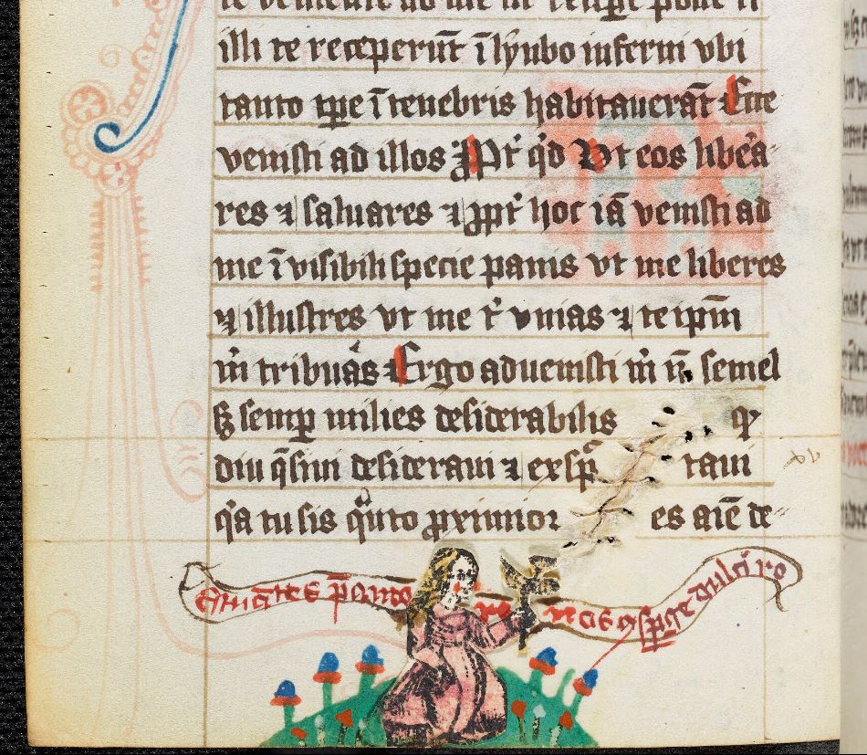 Fig. 1: MS. Lat. liturg. f. 4, fol. 141v, woodcut of a maiden.