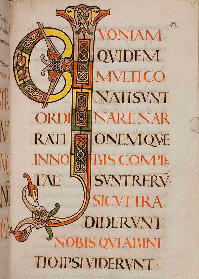 Fig. 2: Cod. Guelf. 61 Weiss., fol. 98r, Evangeliar, Beginn des Evangeliums nach Lukas (2. Viertel des 9. Jahrhunderts)