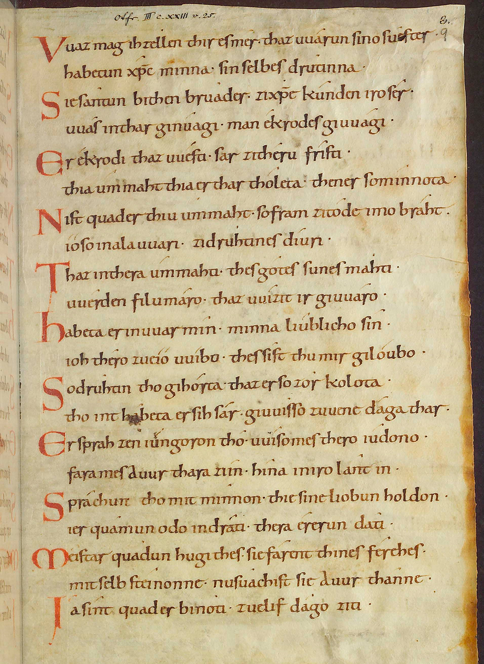 Fig. 3: Cod. Guelf. 131.1 Extrav., fol. 9r, Otfrid von Weißenburg, Leben Jesu (um 975)