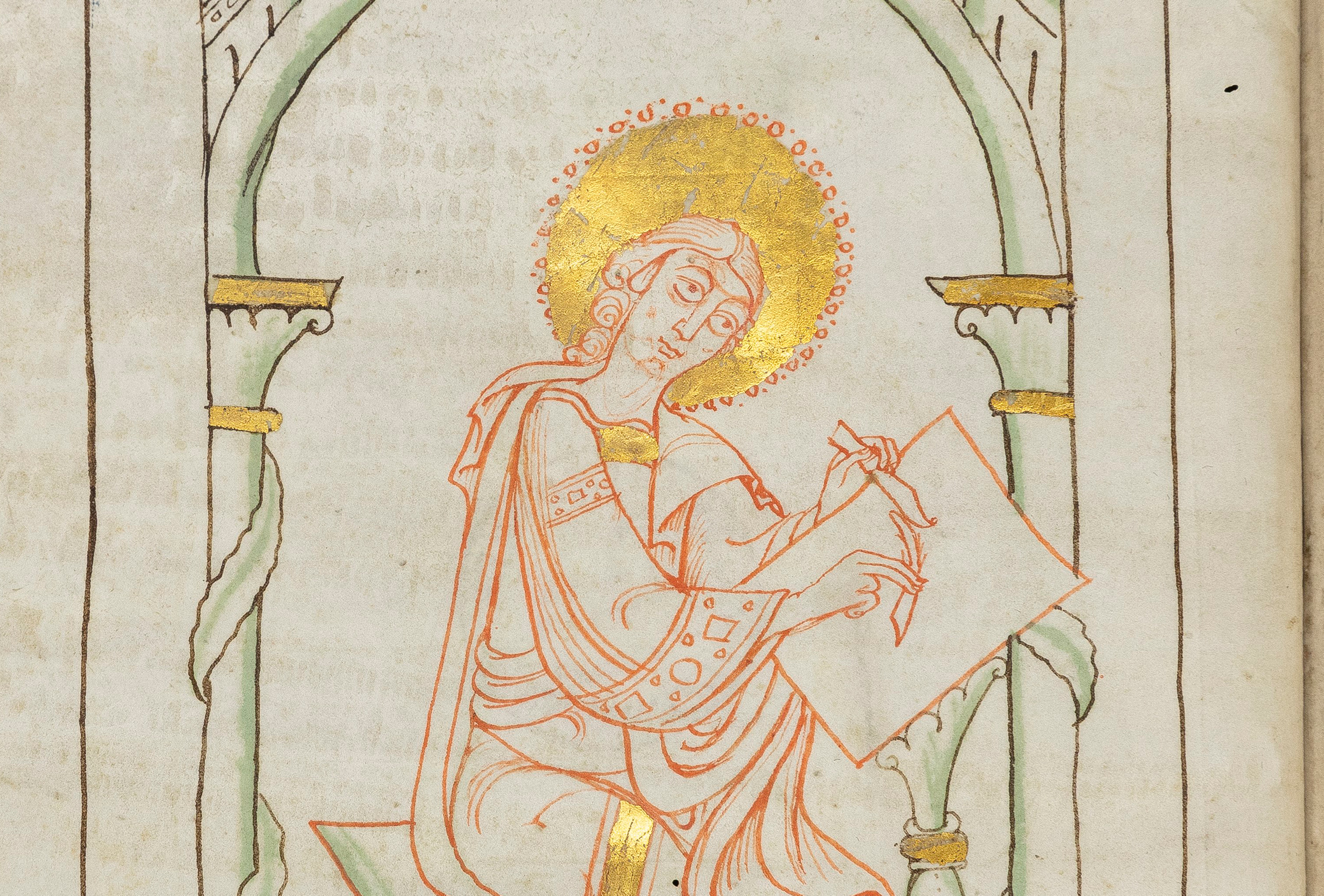 Cod. Guelf. 70 Weiss., fol. 1v, Evangelium nach Lukas mit Glossen