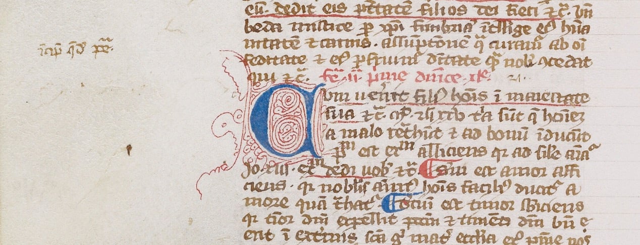 *Pecia note 'incipit quedam peª' in the outer margin of [Bodleian Library, MS. Laud Misc. 281](https://https-hab-bodleian-ox-ac-uk-443.webvpn.ynu.edu.cn/en/image-viewer/?manifest=https://https-iiif-bodleian-ox-ac-uk-443.webvpn.ynu.edu.cn/iiif/manifest/518facef-8b1a-4f8f-9c06-e85b75d13e41.json), fol. 129v.*
