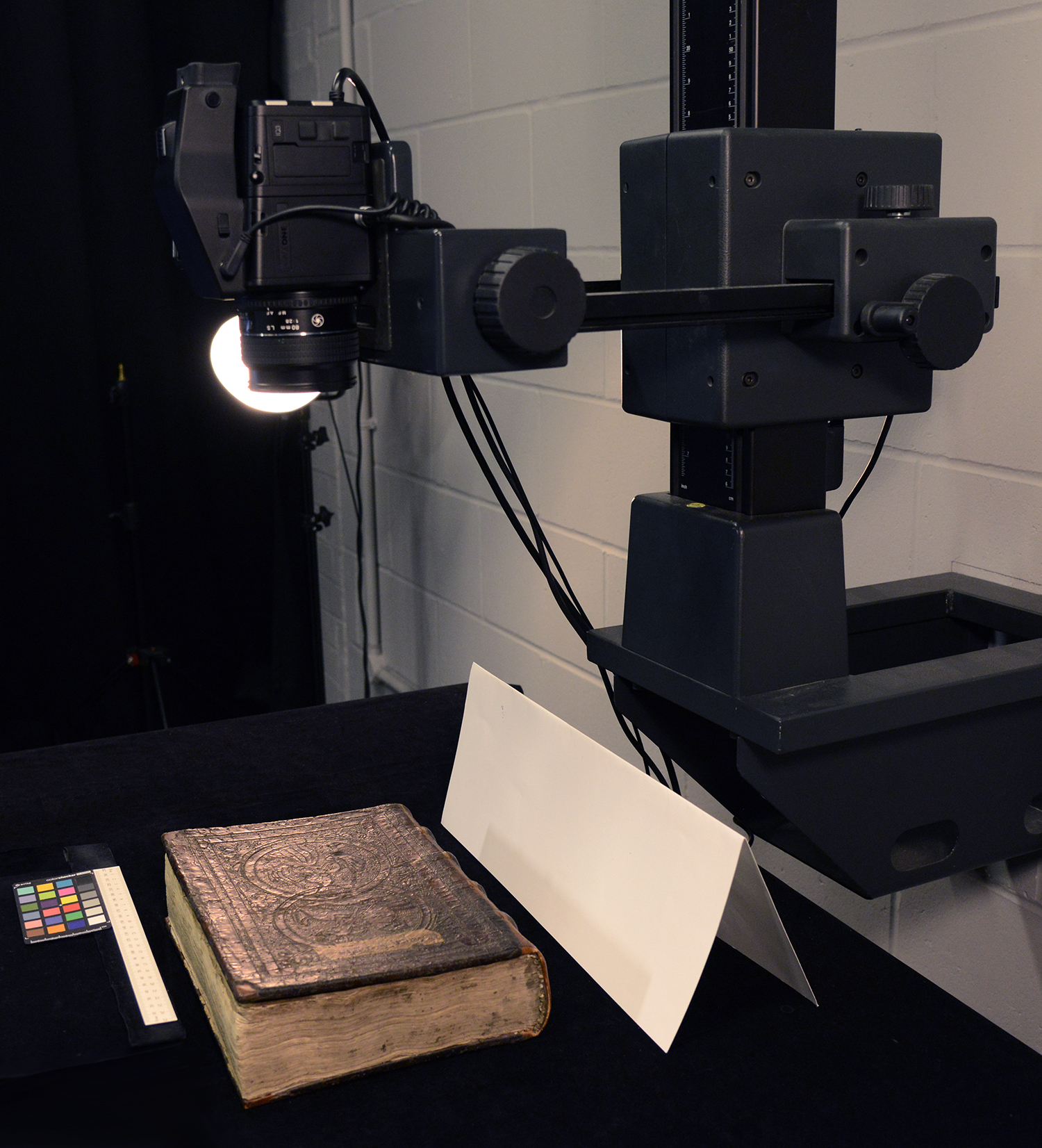The tooled binding of MS. Hamilton 15, in position to be photographed