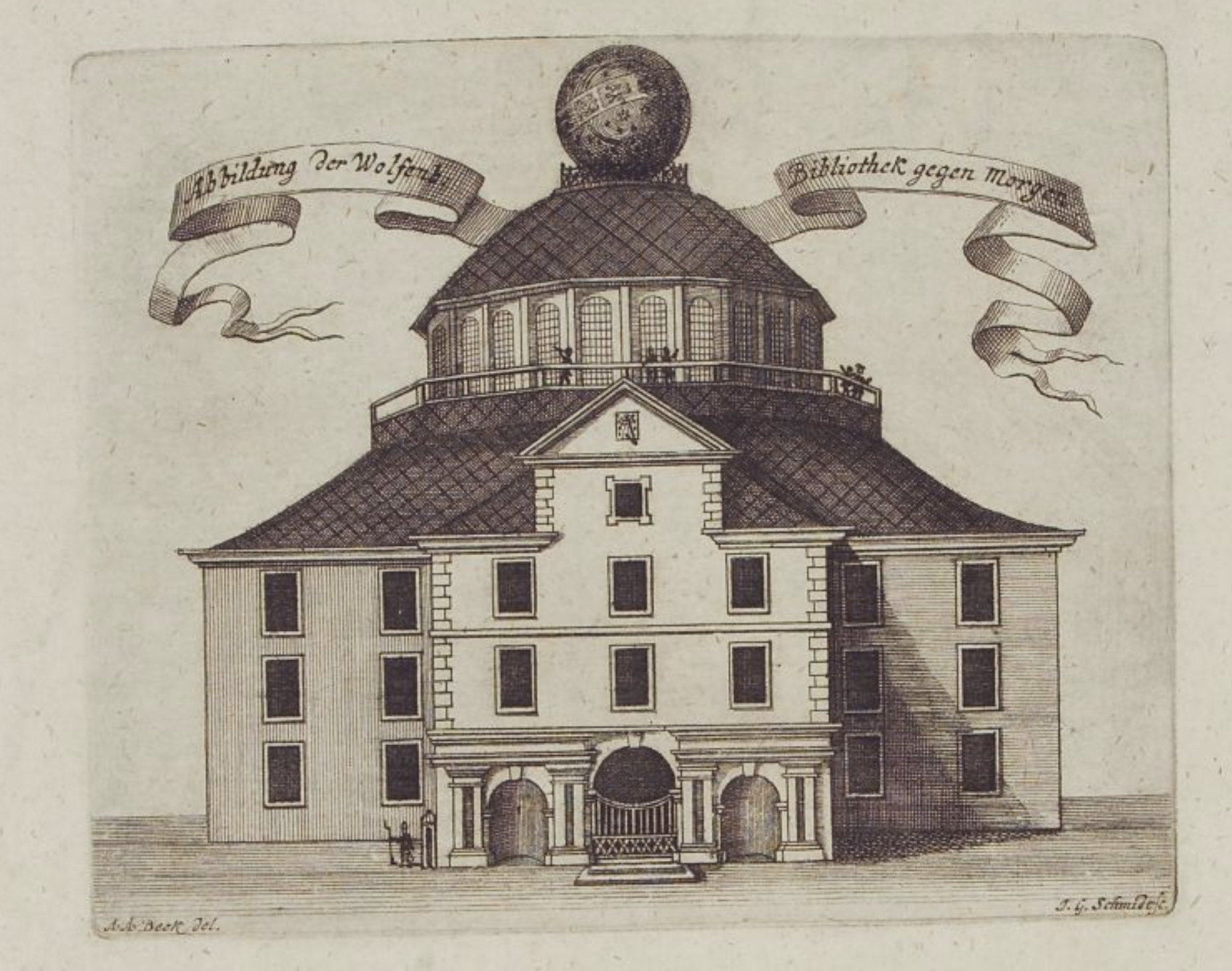 An 18th-century engraving of the Bibliotheksrotunde
